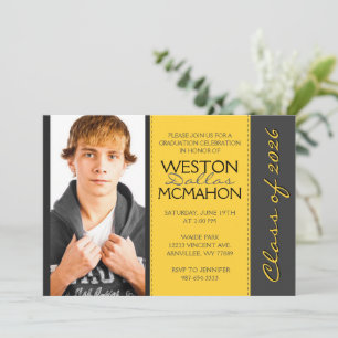 Convites Graduação de Fotografias de Cinza Amarelo e Pinstr
