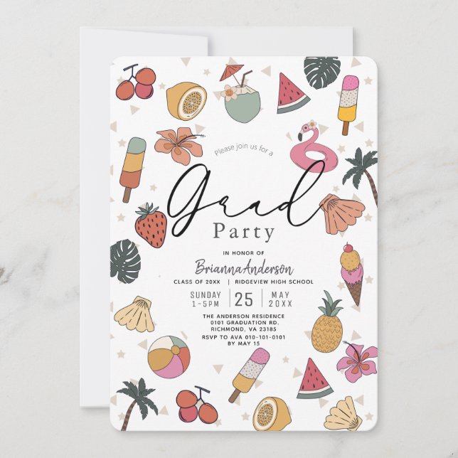 Convites Graduação de Fotografias de Itens de Verão de Pisc (Frente)