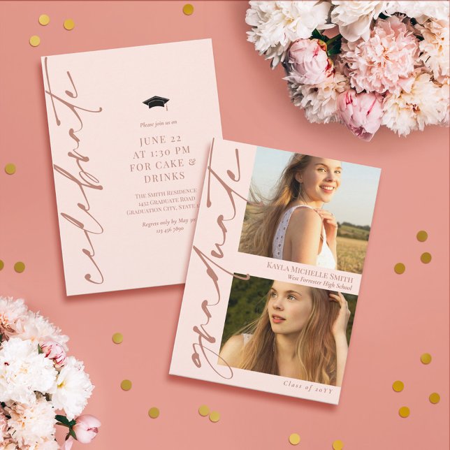 Convites Graduação de Fotos Blush Pink e Brass 2 (Criador carregado)