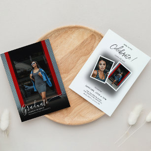 Convites Graduação de Fotos Casual da Sombra Negra Elegante