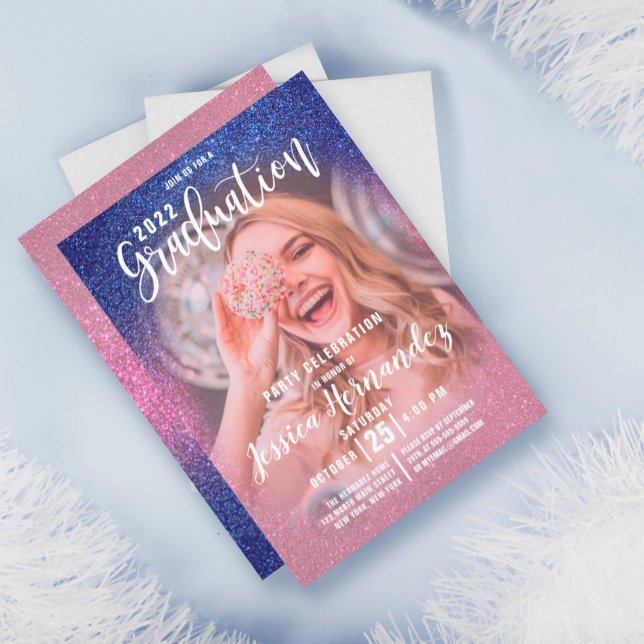 Convites Graduação de Fotos com Largura Tripla Rosa Sapphir (Criador carregado)