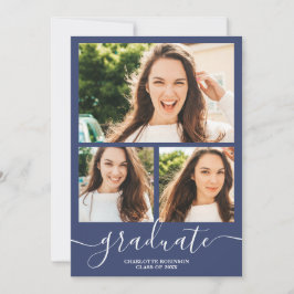 Convites Graduação de fotos com script de formando azul do