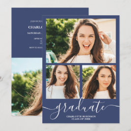 Convites Graduação de fotos com script de formando azul do 