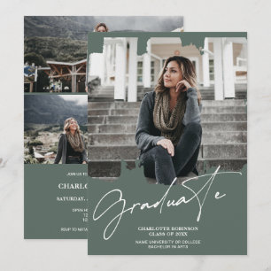 Convites Graduação de fotos com script de formando branco l