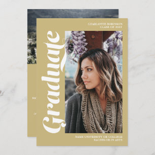 Convites Graduação de fotos com script de formando Dourado