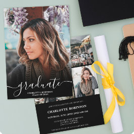 Convites Graduação de fotos com script de formando preto e