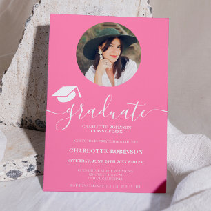 Convites Graduação de fotos com script de formando rosa bra
