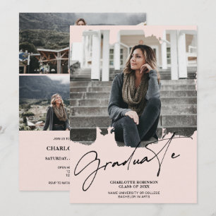 Convites Graduação de fotos com script de formando rosa leg
