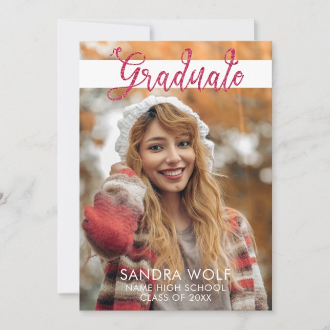 Convites Graduação de Fotos com Script de Leitura Rosa Mode (Frente)