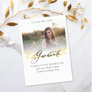 Convites Graduação de Fotos com Script Floral Dourado Elega