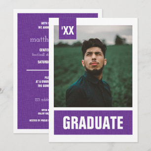 Convites Graduação de Fotos com Textos Modernos Roxos