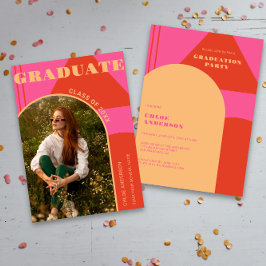 Convites Graduação de Fotos Cor-de-Rosa e Laranja na Arca R
