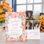 Convites Graduação de fotos de flores silvestres boêmicas e<br><div class="desc">Comemore sua formatura com nosso Convite para Graduação de Fotos Bold Wildflower Bohemian Bold! Este design espetacular apresenta flores vibrantes, cor-de-rosa, cor-de-rosa e lavandas pintadas à mão, entrelaçadas com um verde exuberante, acrescentando um toque de beleza natural ao seu dia especial. Personalize o convite com três das suas fotos favoritas...</div>