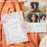 Convites Graduação de fotos de flores silvestres pastel de<br><div class="desc">🎓 "Bloom" onde você está plantado e celebra suas conquistas com Nosso Convite Floral Romance para Jardim. Apresentando uma cor de água floral pastel macia pintada, em rosas claro, cinzas, lavandas e um guião elegante de escovas. Adicione 3 fotos e compartilhe a alegria com todas as suas pessoas favoritas. Apresentando...</div>