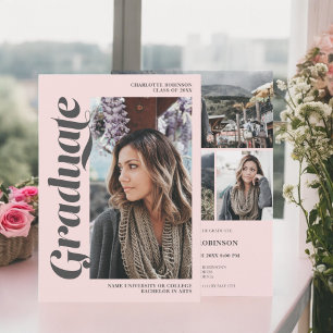 Convites Graduação de fotos de formando de cinza rosa-claro