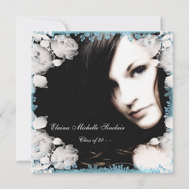 Convites Graduação de Fotos de Meninas Azuis Rosa e Teal (Frente)