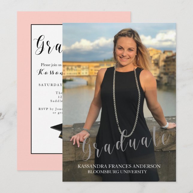 Convites Graduação De Fotos De Script De formando Em Prata (Frente/Verso)