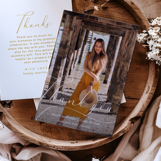 Convites Graduação de Fotos de Script Elegante Obrigado Whi (Criador carregado)