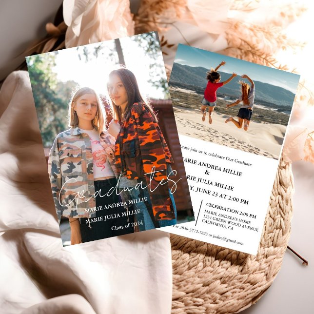 Convites Graduação de Fotos do Formando Gêmeo da Caligrafia (Criador carregado)