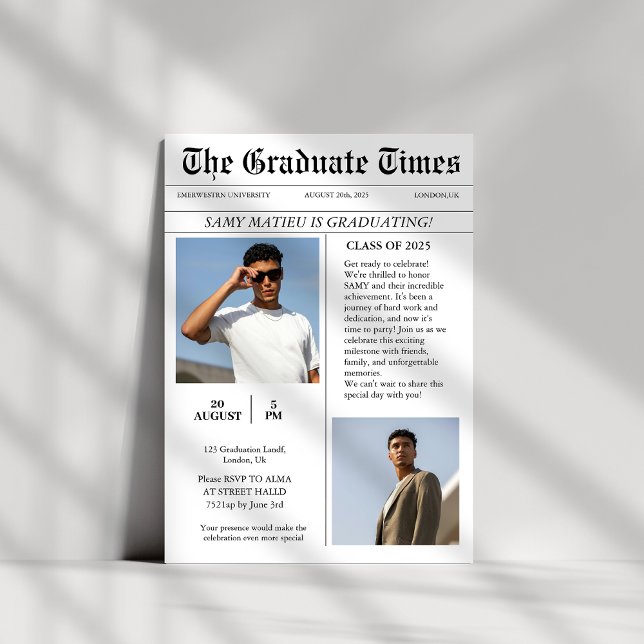 Convites Graduação de fotos do jornal Modern Trendy (Criador carregado)