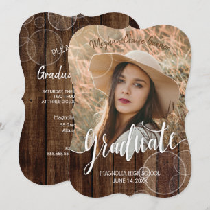 Convites Graduação de Fotos Dourada de Bokeh Script Rustic