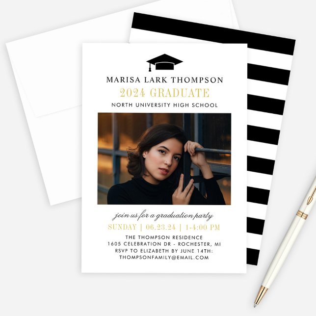 Convites Graduação de Fotos Dourada e Preta do Formando Ele (Criador carregado)