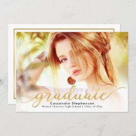 Convites Graduação de Fotos Dourada Moderna do Script de Te