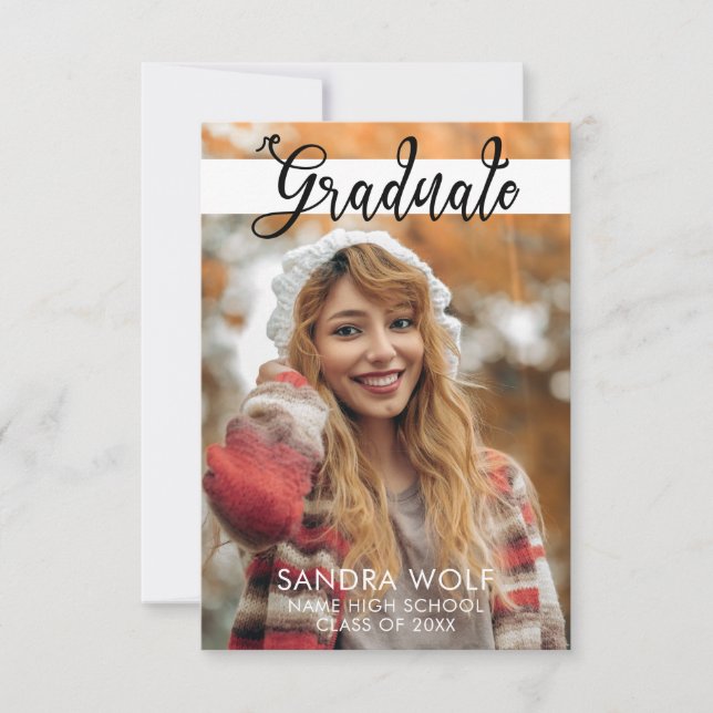 Convites Graduação de Fotos Elegante de Script Preto Modern (Frente)