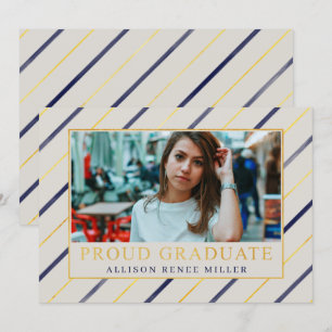 Convites Graduação de Fotos Elegante Moderna com Stripes Do
