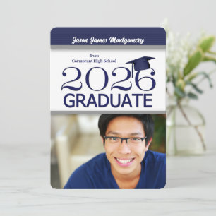 Convites Graduação de fotos em azul e branco do Marinho 202