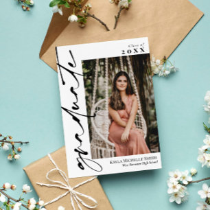 Convites Graduação de Fotos em Branco com Caligrafia Preta