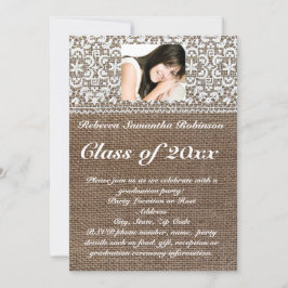 Convites Graduação de fotos em burlap e Lace