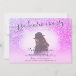 Convites Graduação de fotos em chic pink glitter brilha
