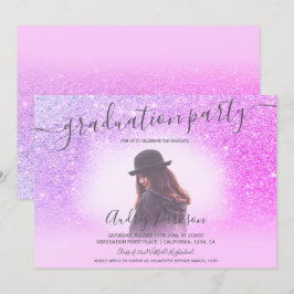 Convites Graduação de fotos em chic pink glitter brilha