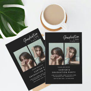Convites graduação de fotos em chic preto e branco minimali