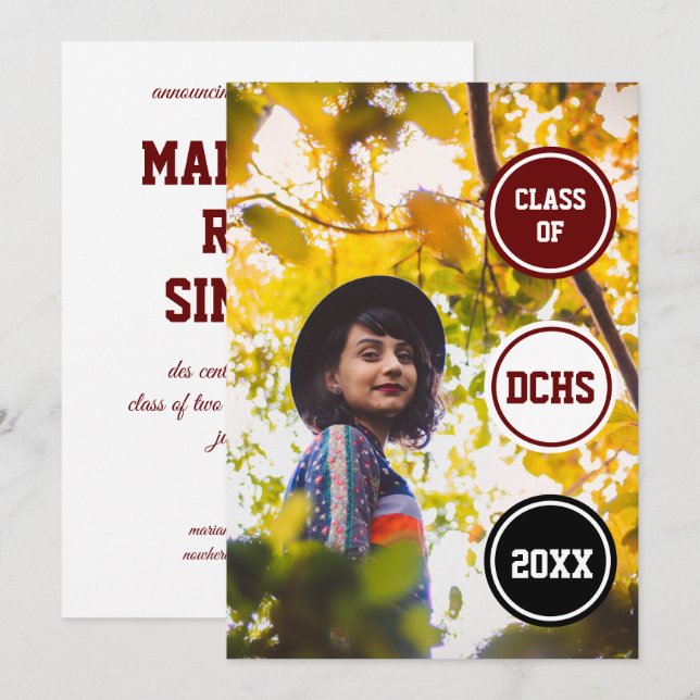 Convites Graduação de Fotos em Círculos Maroon (Frente/Verso)