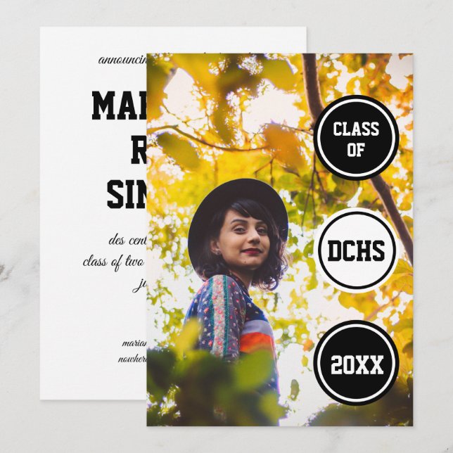 Convites Graduação de Fotos em Círculos Pretos (Frente/Verso)