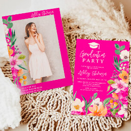 Convites Graduação de fotos em guião de flores silvestres b