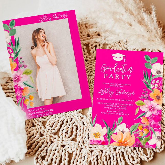 Convites Graduação de fotos em guião de flores silvestres b (Criador carregado)