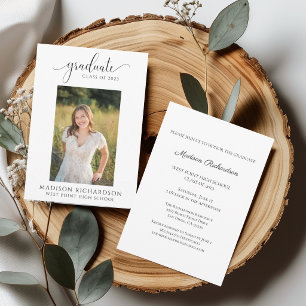 Convites Graduação de Fotos em Preto e Branco Moderno Elega