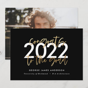 Convites Graduação de fotos em preto-e-ouro moderno
