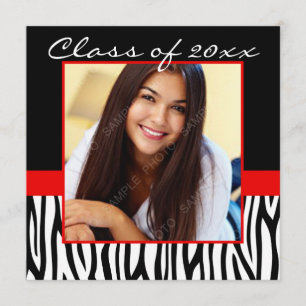Convites Graduação de Fotos em Preto Zebra Vermelha