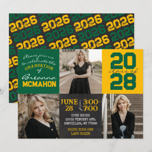 Convites Graduação de Fotos em Quadro 3 Verde e Dourado