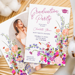 Convites Graduação de fotos em script de flores quic modern