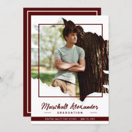 Convites Graduação de Fotos Maroon Edgy Abstrato Torn