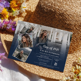 Convites Graduação de fotos minimalista azul do marinho mod