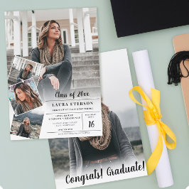 Convites Graduação de fotos minimalista preto branco modern