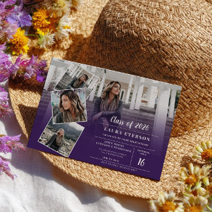 Convites Graduação de fotos minimalista violeta roxa modern