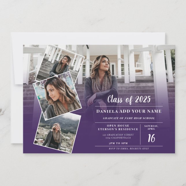 Convites Graduação de fotos minimalista violeta roxa modern (Frente)