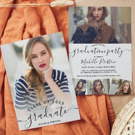 Convites Graduação de fotos minimalistas em branco moderno